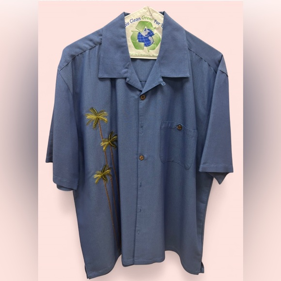 Joe Marlin Blue Hawaiian shirt with embroidered palm tree design - Picture 1 of 5